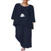2 Piece Cotton Linen Outfits for Women Plus Size Linen Set Loose Long Sleeve Shirts Wide Leg Pants Suits