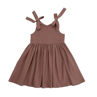 AIMAOMI Toddler Baby Girl Tutu Tulle Dress Cotton Linen Ruffle Back Bowknot Princess Party Dresses (Coffee, 6-12 Months)