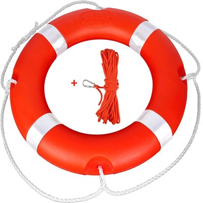 23" Life Ring with Floating Lifesaving Rope 50 for Boating Safety, Boat Throw Rings with Reflective Strip,Orange Throw Ring with Grab Lines