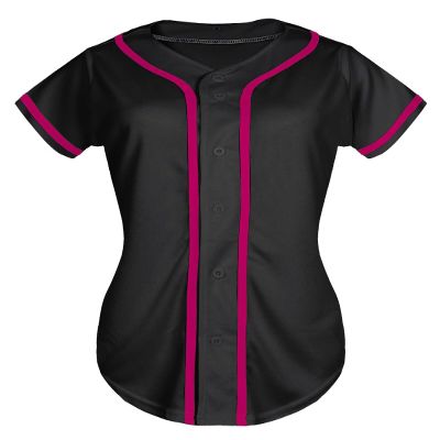 QTWW INC Womens Baseball Jersey Button Down Softball Jersey Short Sleeve Tee Hip Hop Shirt Active Team Sports Uniforms Black&Pink S