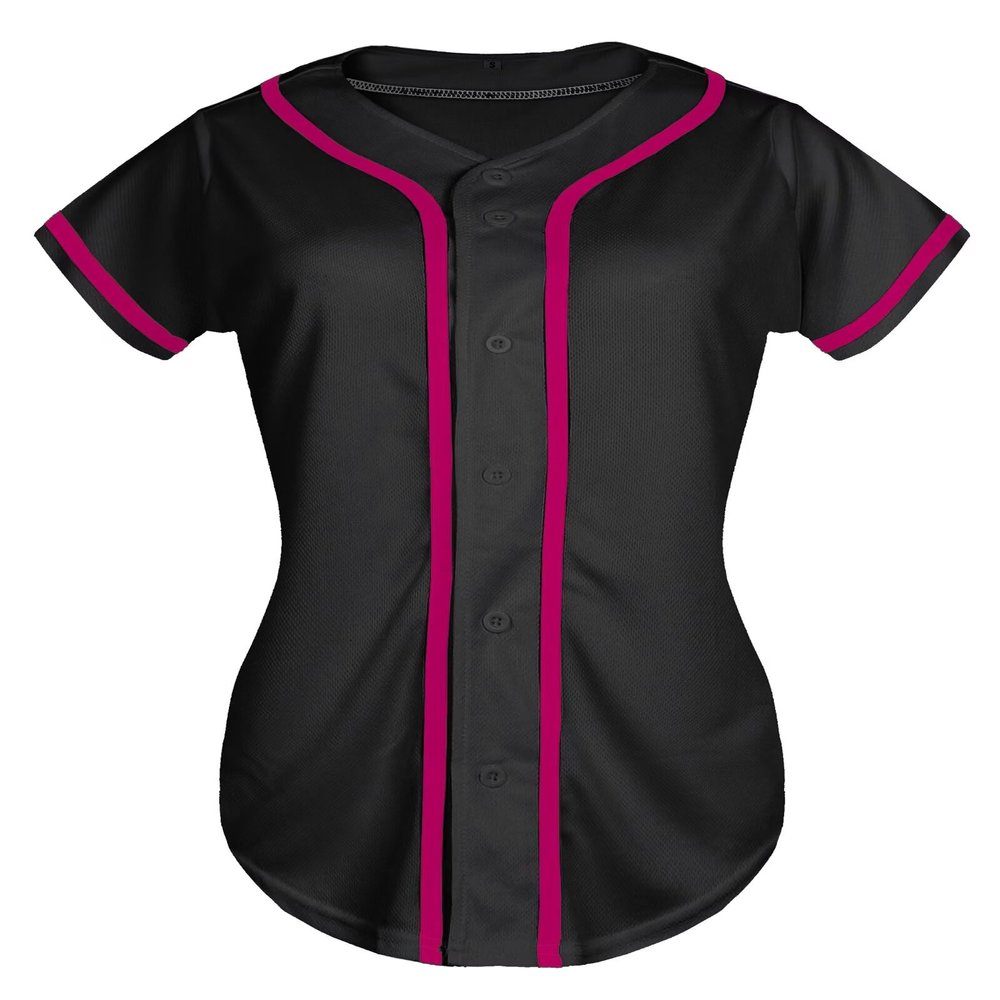 QTWW INC Womens Baseball Jersey Button Down Softball Jersey Short Sleeve Tee Hip Hop Shirt Active Team Sports Uniforms Black&Pink S