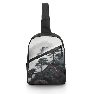 BTCOWZRV Sling Bag for Women Men Crossbody Sling Backpack Foggy Mountain Pine Tree Chest Bags Shoulder Backpack Travel Hiking Daypack