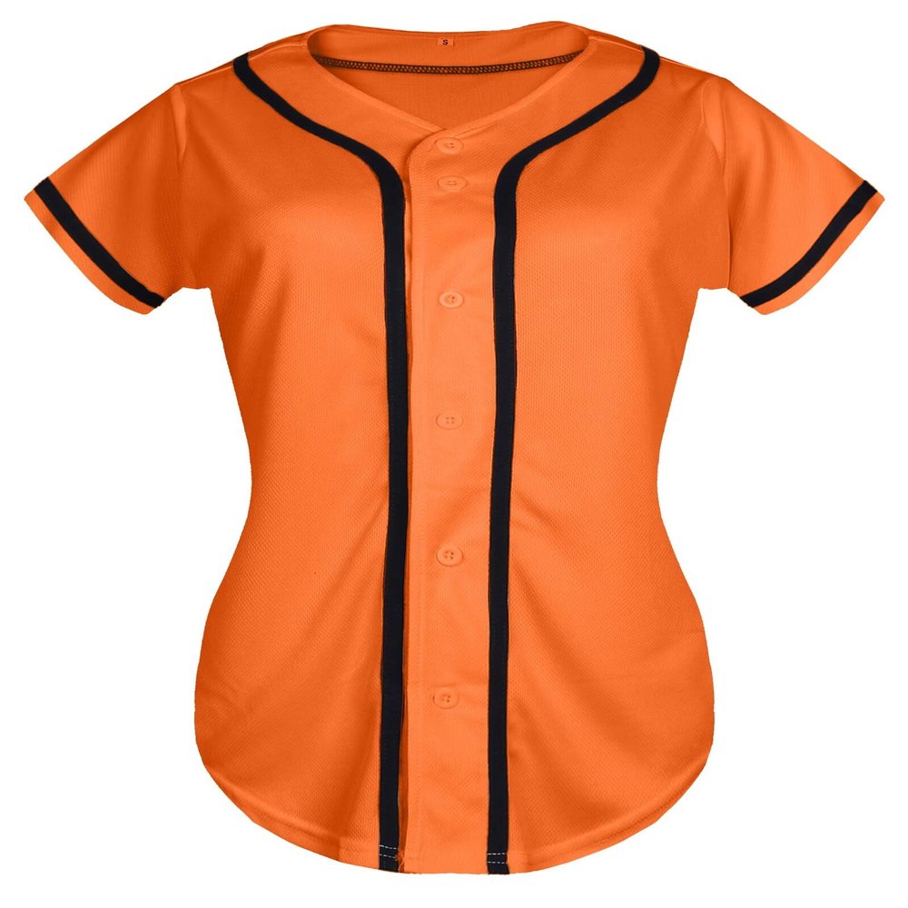 QTWW INC Womens Baseball Jersey Button Down Softball Jersey Short Sleeve Tee Hip Hop Shirt Active Team Sports Uniforms Orange XXL