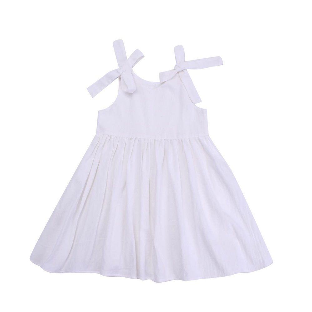 AIMAOMI Toddler Baby Girl Tutu Tulle Dress Cotton Linen Ruffle Back Bowknot Princess Party Dresses (Beige, 6-12 Months)