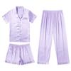 Ekouaer Silk Pajamas for Women Set Satin Pjs Soft Short Sleeve Button Down Sleepwear 3 Piece Loungewear,Lilac,XL view 1