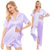 Ekouaer Silk Pajamas for Women Set Satin Pjs Soft Short Sleeve Button Down Sleepwear 3 Piece Loungewear,Lilac,XL view 2