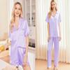 Ekouaer Silk Pajamas for Women Set Satin Pjs Soft Short Sleeve Button Down Sleepwear 3 Piece Loungewear,Lilac,XL view 4