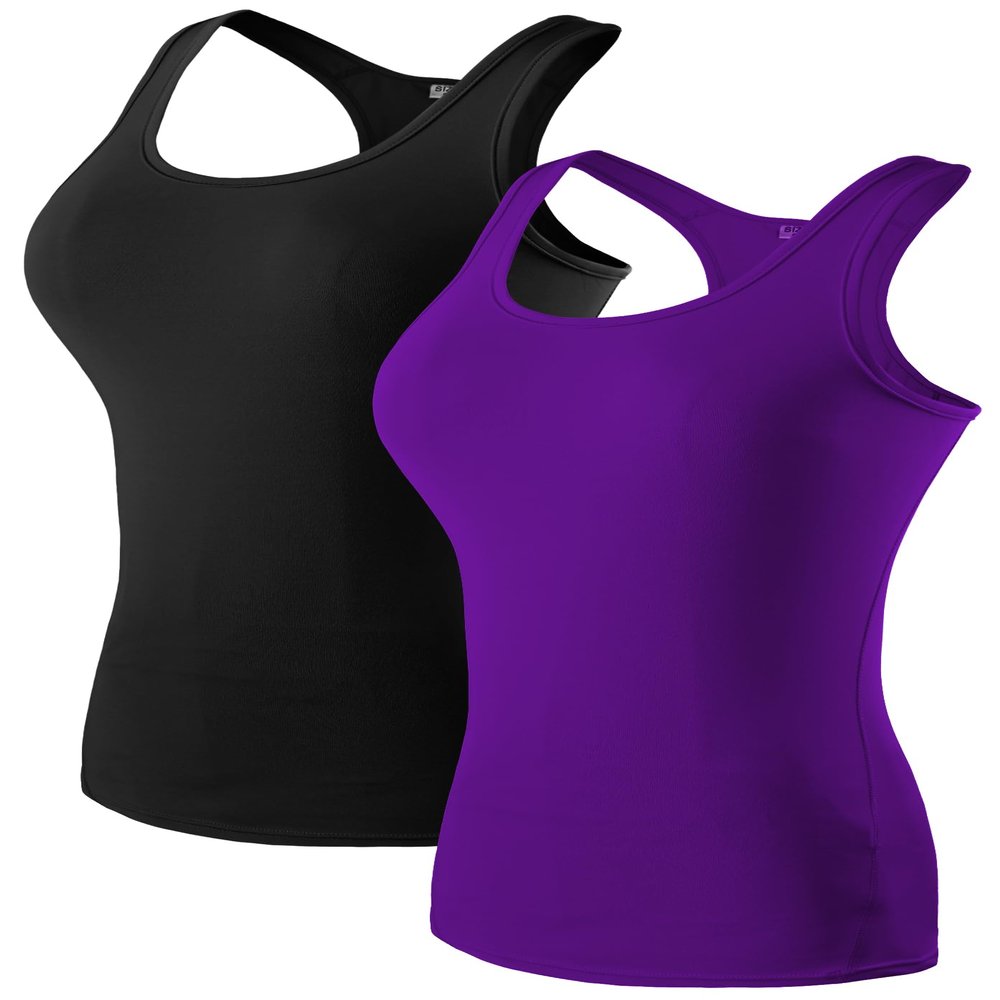 Women's Racerback Tank Tops Athletic Base Layer Sleeveless Workout Yoga Undershirts Tops Black