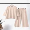 2 Piece Cotton Linen Outfits for Women Plus Size Linen Set Loose Long Sleeve Shirts Wide Leg Pants Suits view 3