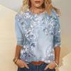3/4 Sleeve T Shirts for Women Plus Size Casual Print Cute Summer Tops Round Neck Shirts Loose Three Quarter Sleeve Floral Blouses Fashion Tunic Tops Business Outfits S-5Xl Plus Size Tops for Women view 2