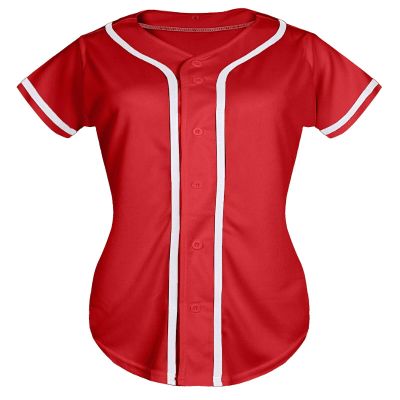 Womens Baseball Jersey Button Down Softball Jersey Short Sleeve Tee Hip Hop Shirt Active Team Sports Uniforms Red L