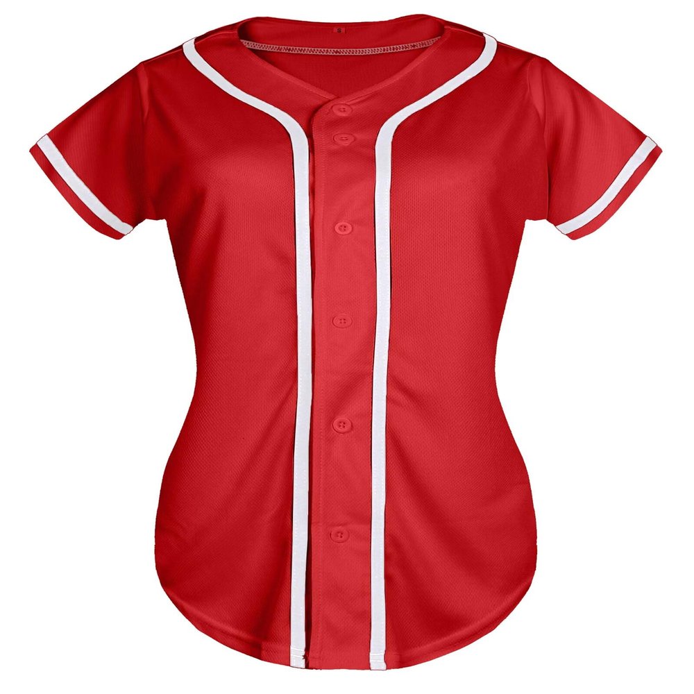 Womens Baseball Jersey Button Down Softball Jersey Short Sleeve Tee Hip Hop Shirt Active Team Sports Uniforms Red L