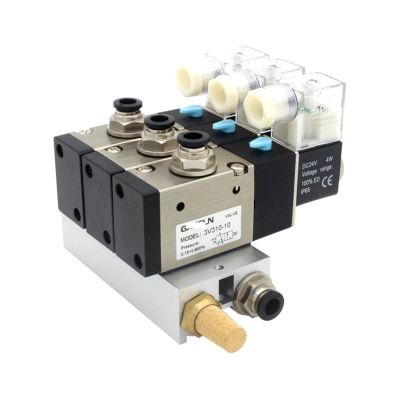 DOUFUDIA 3V310-10-NC Normally Closed Solenoid Valve Stations Block With Muffler Fitting Base Manifold DC12v DC24v AC110v AC220v 3 Port 1Pcs (Color : AC110V 10mm fittings, Size : 6 Stations)