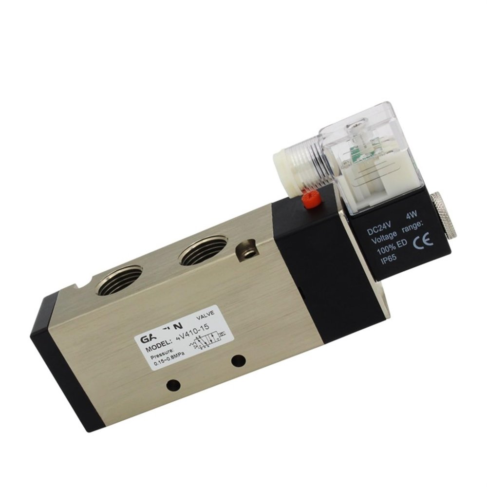DOUFUDIA 4V410-15 5 Port 2 Position Solenoid Valve With Fittings DC24v,DC12V,AC110V,AC220V,AC380V 1Pcs (Color : With 12mm fittings, Size : 4V410-15 AC220V)