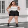 Fahsyee Plus Size Black Shorts - Faux Elastic High Waisted Leather Short for Women PU Pleather Casual with Pockets 3X view 2