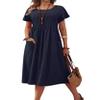 Akivide Women Summer Cotton Linen Pleated Maxi Dress Short Sleeve Crewneck Casual Plus Size Loose Flowy Beach Long Tunic Tshirt Dress with Pocket view 1
