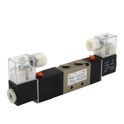 DOUFUDIA 4V230C-08 4V230E-08 4V230P-08 5 Way 3 Position 1/4inch Pneumatic Solenoid Valve Double Coil DC12V DC24V AC220V 1Pcs (Color : With 6mm fittings, Size : 4V230P-08 DC24V)