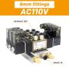4V120-06 DC24V 12V AC220V AC110V 2 Positions 5 Way Quadruple Solenoid Valve Aluminum Base Fitting Mufflers Set 3 4 5 6 Stations 1Pcs (Color : AC110V 8mm fittings, Size : 7 Stations) view 2