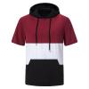 Generic Men'S Short Sleeve Hoodie Fashion Color Block Cotton Athletic Hooded T-Shirts Casual Muscle Workout Sweatshirts Pullover (X-Large,Wine Red) view 1