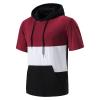 Generic Men'S Short Sleeve Hoodie Fashion Color Block Cotton Athletic Hooded T-Shirts Casual Muscle Workout Sweatshirts Pullover (X-Large,Wine Red) view 2
