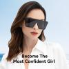 Dollger Square Oversized Sunglasses for Women Men Fashion Flat Top Big Frame Shades Matte Black view 3