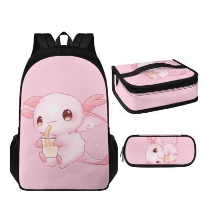 Wiryuouvt Cartoon Axolotl Kids' Backpacks & Lunch Boxes School Bag Big Capacity with Pencil Bag Kids Backpack Laptop Backpack Comfortable Backpacks for High School Students