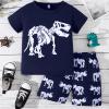 AMIMOJY Toddler Kids Summer Dress Short Sleeve Pajamas Cartoon Dinosaur T Shirts Tops Shorts Clothes Boy Girls Outfits 2Pcs, White view 2