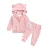 AMIMOJY Toddler Boys Girls Outfits Hoodie Sweatshirt Baby Long Sleeve Bear's Ear Tops Pants Solid Color Tracksuit 2Pcs Set, 18-24Months, Pink view 1