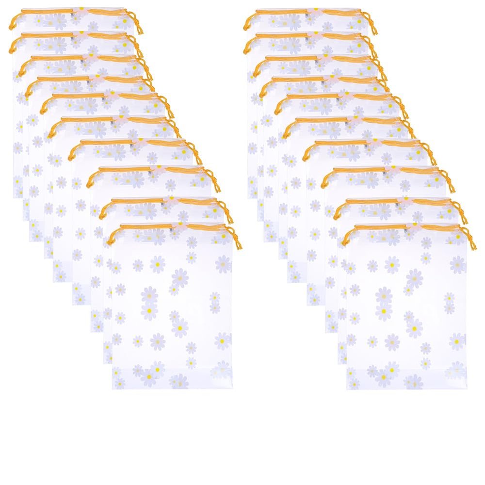 20 Pcs Waterproof Drawstring Bag Shoe Travel Pouches Luggage Clothes Organizer Bags Daisy Packaging Bags Frosted Storage Bags