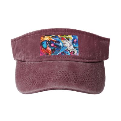 SSIMOO Graffiti Drawing Print Denim Sun Visor Cap Versatile Unisex Design,for Outdoor Activities and Daily Wear, One Size-Large