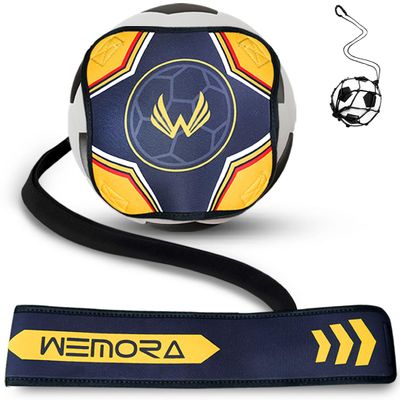 WEMORA Solo Soccer Volleyball Rugby Football Trainer Belt for Kick Throw Practice Training for Kids Youth and Adults with Hands Free Adjustable Waist Strap Fits Ball Size 3 4 5