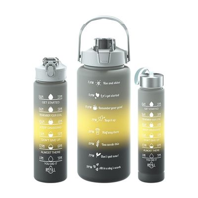 Amoo Water Bottle 3Pcs Set, Sports Water Bottles with Time Label, Motivational Water Bottles, 2 L + 900ml + 300ml, Leak-Proof Gym Bottle BPA-Free Water Bottle with Straw for Women and Men (Gray)