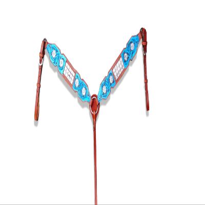 COLTORO SADDLE Western Leather Breast Collar Tack Blue Stainless Steel Metallic Look with Rhinestone