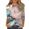 3/4 Sleeve T Shirts for Women Crew Neck Printed Casual Tops 2025 Cute Summer Shirts Three Quarter Sleeve Floral Spring Blouses Fashion Tunic Tops Business Outfits S-3Xl 3/4 Sleeve Tops for Women Pink view 1