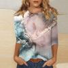 3/4 Sleeve T Shirts for Women Crew Neck Printed Casual Tops 2025 Cute Summer Shirts Three Quarter Sleeve Floral Spring Blouses Fashion Tunic Tops Business Outfits S-3Xl 3/4 Sleeve Tops for Women Pink view 2
