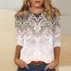 3/4 Sleeve T Shirts for Women Printed Crewneck Cute Summer Tops 2025 Casual Shirts Three Quarter Sleeve Floral Spring Blouses Fashion Tunic Tops Business Outfits S-3Xl 3/4 Sleeve Tops for Women Khaki view 2