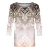 3/4 Sleeve T Shirts for Women Printed Crewneck Cute Summer Tops 2025 Casual Shirts Three Quarter Sleeve Floral Spring Blouses Fashion Tunic Tops Business Outfits S-3Xl 3/4 Sleeve Tops for Women Khaki view 3