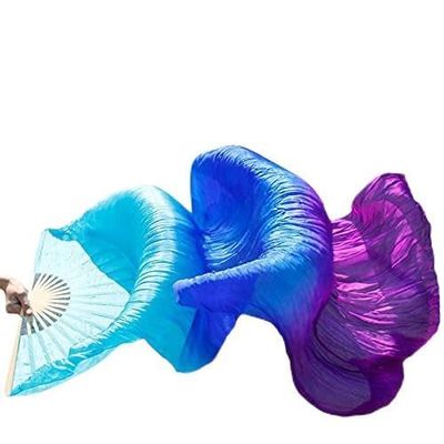 Dance fan,Long silk fan, 1pair/1pc Bamboo Handmade Dyed Performance Long Fan Belly Dancing 100% Real Silk Fans(Color:4,Size:1pc right hand-230cm) (Color : 3, Size : 1pc right hand-120cm) (Color : 6