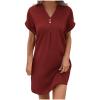 2026 Women 2026 Casual Mini Dresses Rolled Up Short Sleeve V Neck Shift Dress Summer Elegant Textured Dresses Loose Tunic Dress Robe Demoiselle D'Honneur Femme view 1
