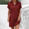 2026 Women 2026 Casual Mini Dresses Rolled Up Short Sleeve V Neck Shift Dress Summer Elegant Textured Dresses Loose Tunic Dress Robe Demoiselle D'Honneur Femme view 2