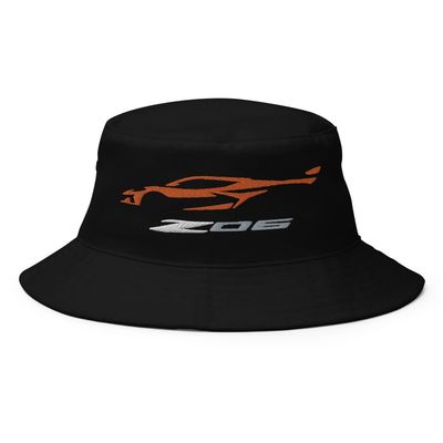 2024 2025 Sports Car Z06 C8 Amplify Orange Silhouette 8th Gen Corvette Owners Custom Embroidered Bucket Hat