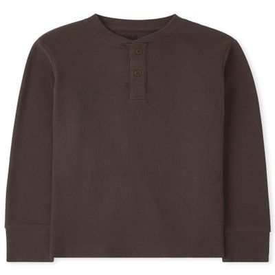 The Children's Place,Boys,Long Sleeve Thermal Henley Shirt,Brown Bear,X-Small