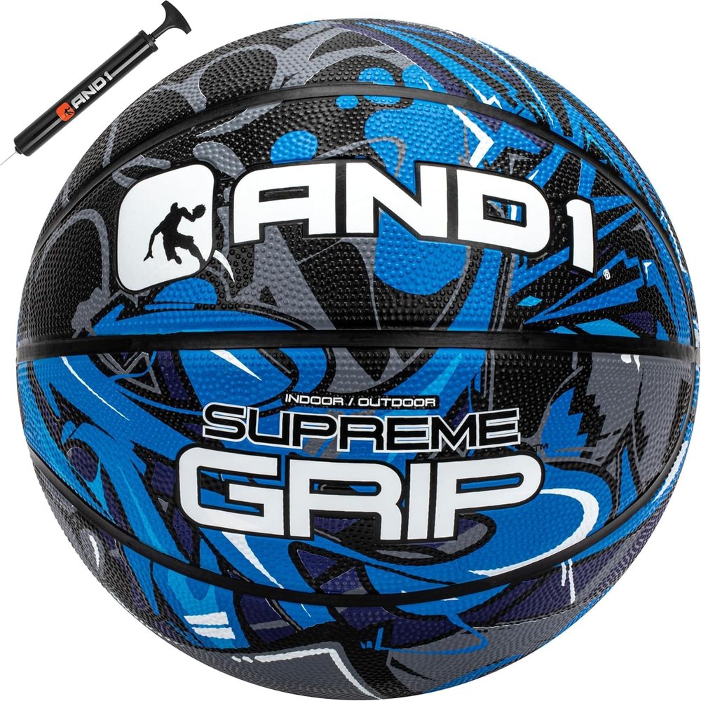 AND1 Supreme Grip Rubber Basketball: Official Regulation Size 7 (29.5 inches) - Deep Channel Construction Streetball, Made for Indoor Outdoor Basketball Games