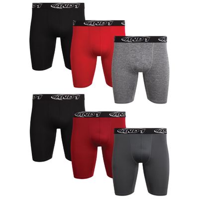 AND1 Mens Boxer Briefs - 6 Pack Platinum Performance Long Leg Boxer Briefs with Pouch - Boxers for Men, 9" Inseam (S-3XL), Size Small, Black/Red/Shadow/Charcoal Heather/Black