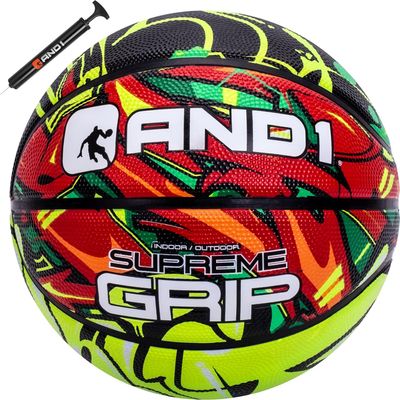 AND1 Supreme Grip Rubber Basketball: Official Regulation Size 7 (29.5 inches) - Deep Channel Construction Streetball, Made for Indoor Outdoor Basketball Games