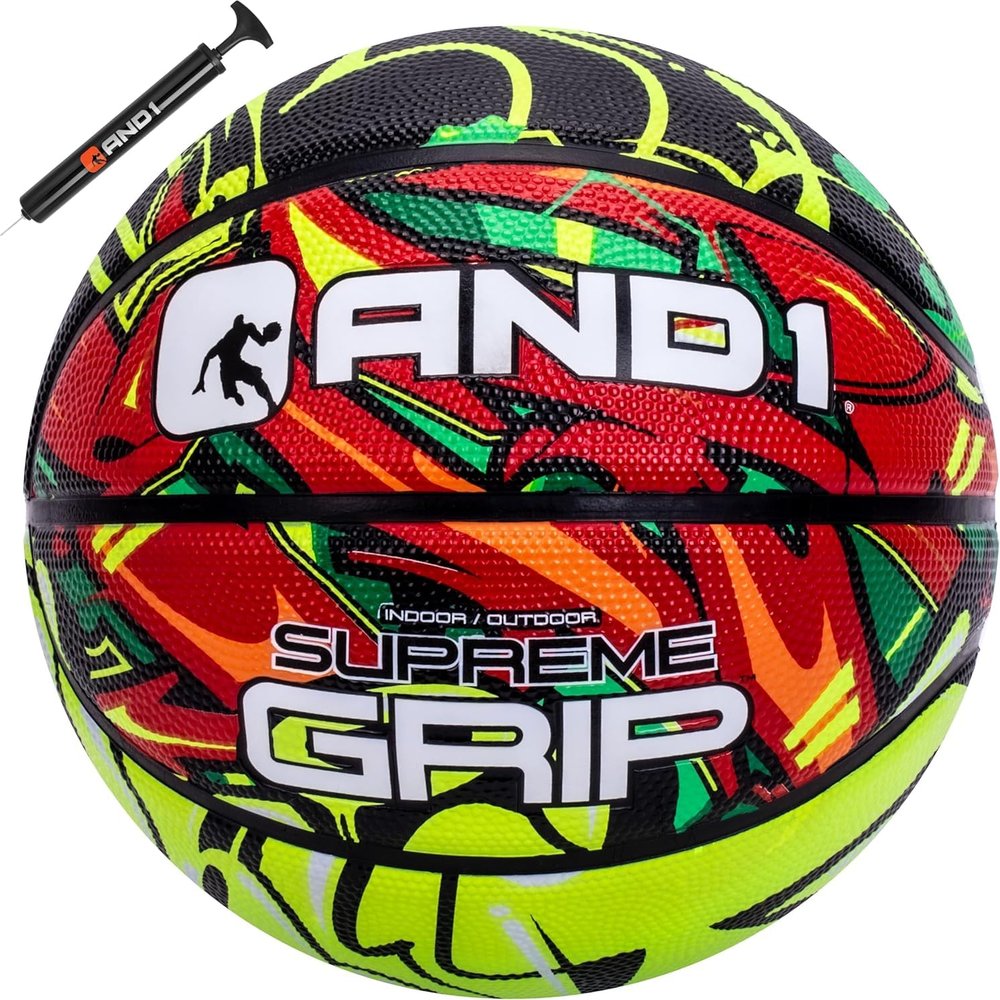 AND1 Supreme Grip Rubber Basketball: Official Regulation Size 7 (29.5 inches) - Deep Channel Construction Streetball, Made for Indoor Outdoor Basketball Games
