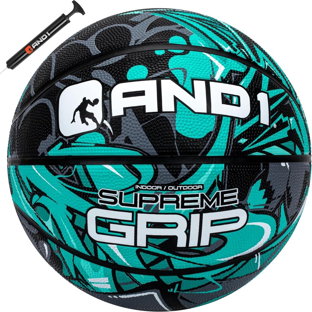 AND1 Supreme Grip Rubber Basketball: Official Regulation Size 7 (29.5 inches) - Deep Channel Construction Streetball, Made for Indoor Outdoor Basketball Games