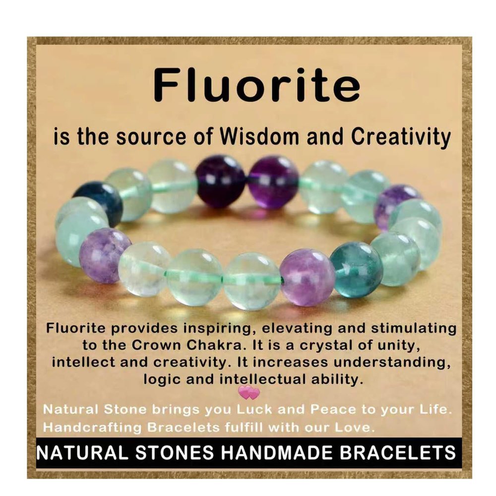 AD Beads Handmade Gemstone Stretch Elastic Bracelet Crystal Healing Reiki Nature's Beauty and Spiritual Essence Unisex (10mm, Fluorite)