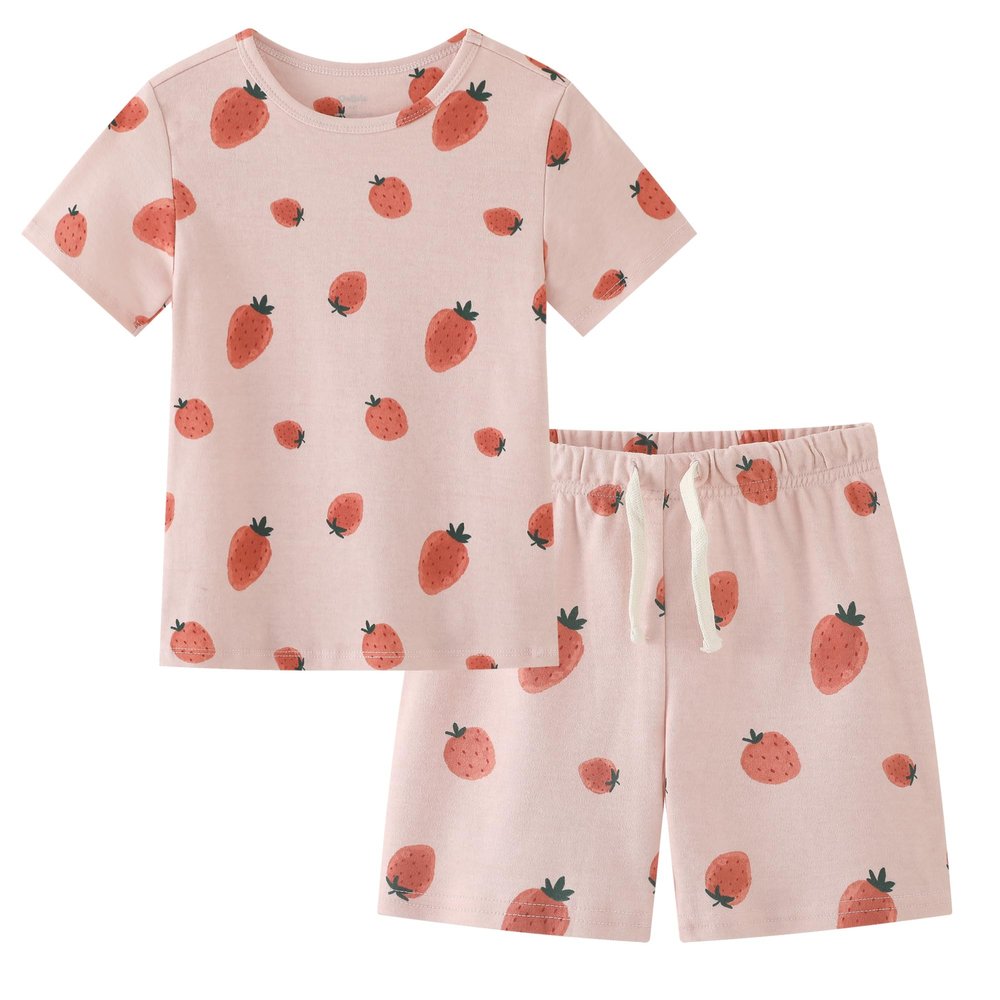 Owlivia Kids Pjs Set, Boys Girls Summer Short-Sleeve Sleepwear, 100% organic cotton Toddler Pajamas(4-5T, Pink Strawberry)