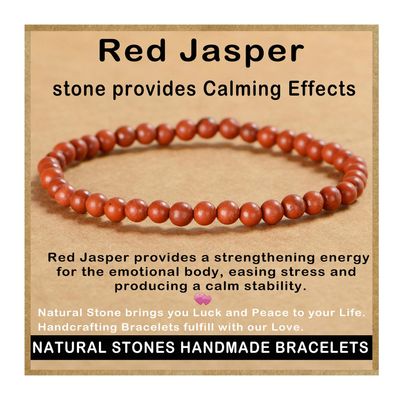 AD Beads Handmade Gemstone Stretch Elastic Bracelet Crystal Healing Reiki Nature's Beauty and Spiritual Essence Unisex (4mm, Red Jasper)